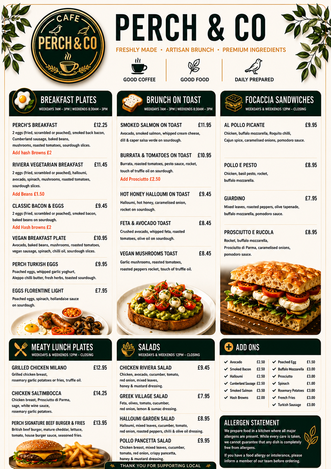 Perch & Co food menu