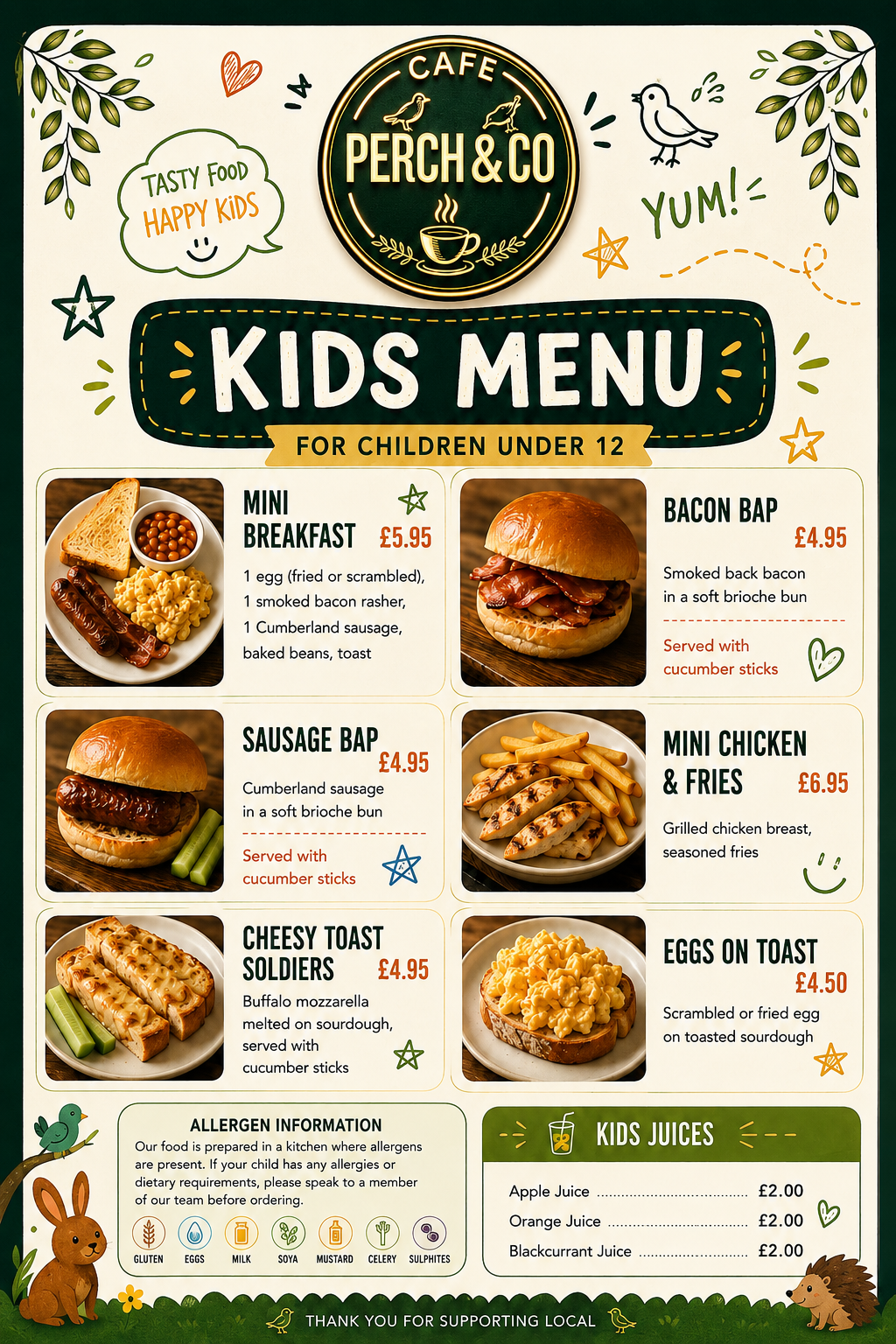 Perch & Co kids menu